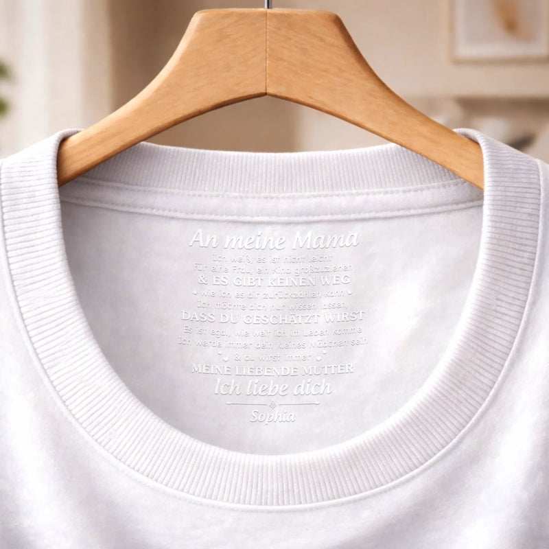 Personalisiertes Unisex-T-Shirt mit Innenkragen-Druck – Muttertagsgeschenke für Mama, Oma – Für immer Ich liebe dich