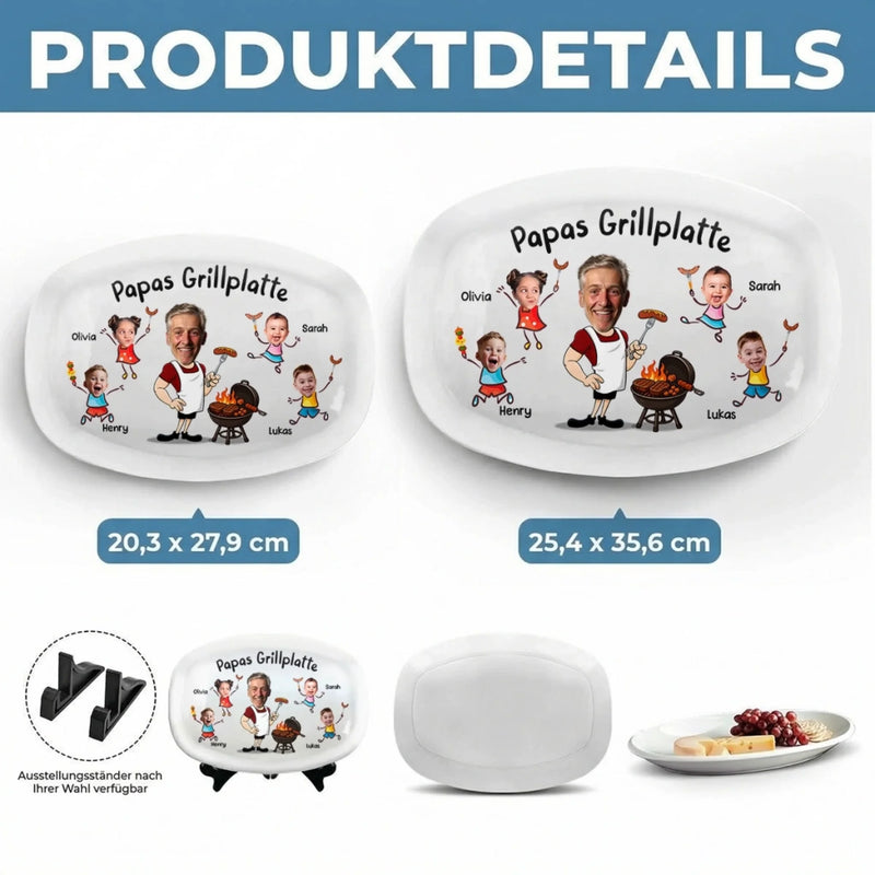 Personalisierte Grillplatte mit Foto – Vatertagsgeschenk für Papa, Opa – Papas Grillplatte
