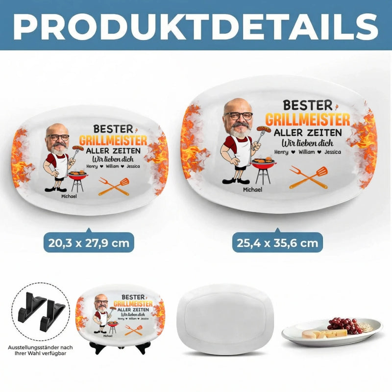Personalisierte Grillplatte mit Foto – Vatertagsgeschenk für Papa, Opa – Bester Grillmeister