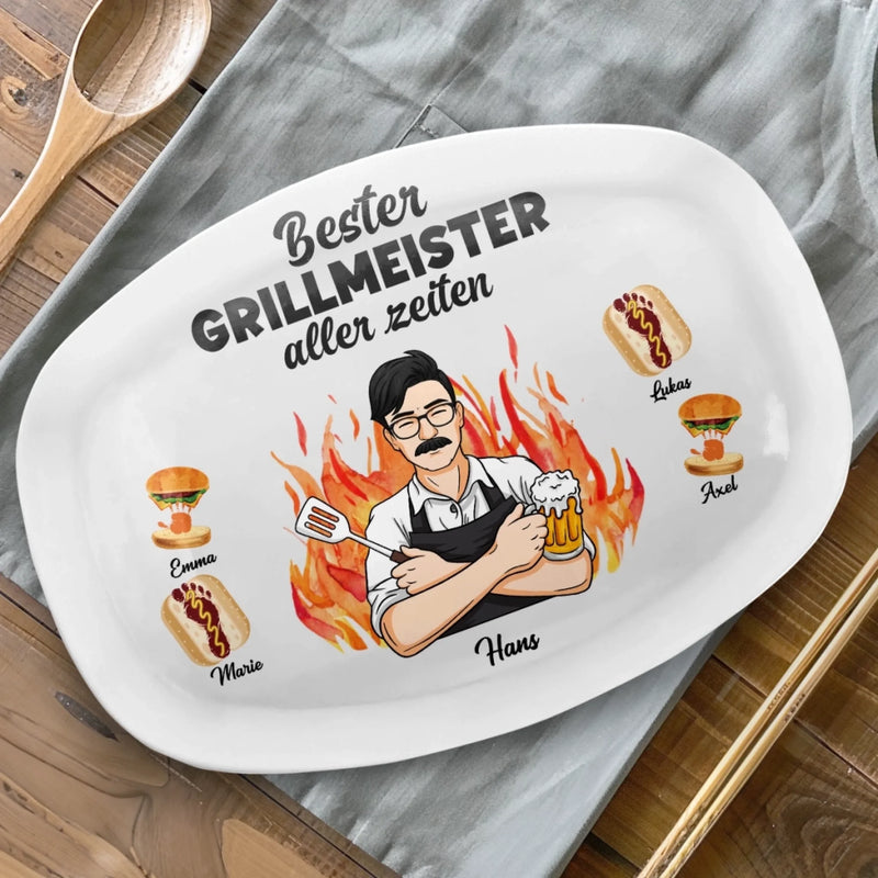 Personalisierte Grillplatte – Vatertagsgeschenk für Papa, Opa – Grillmeister am Werk