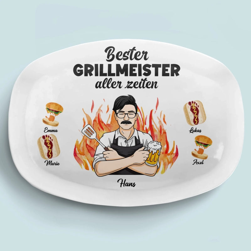 Personalisierte Grillplatte – Vatertagsgeschenk für Papa, Opa – Grillmeister am Werk