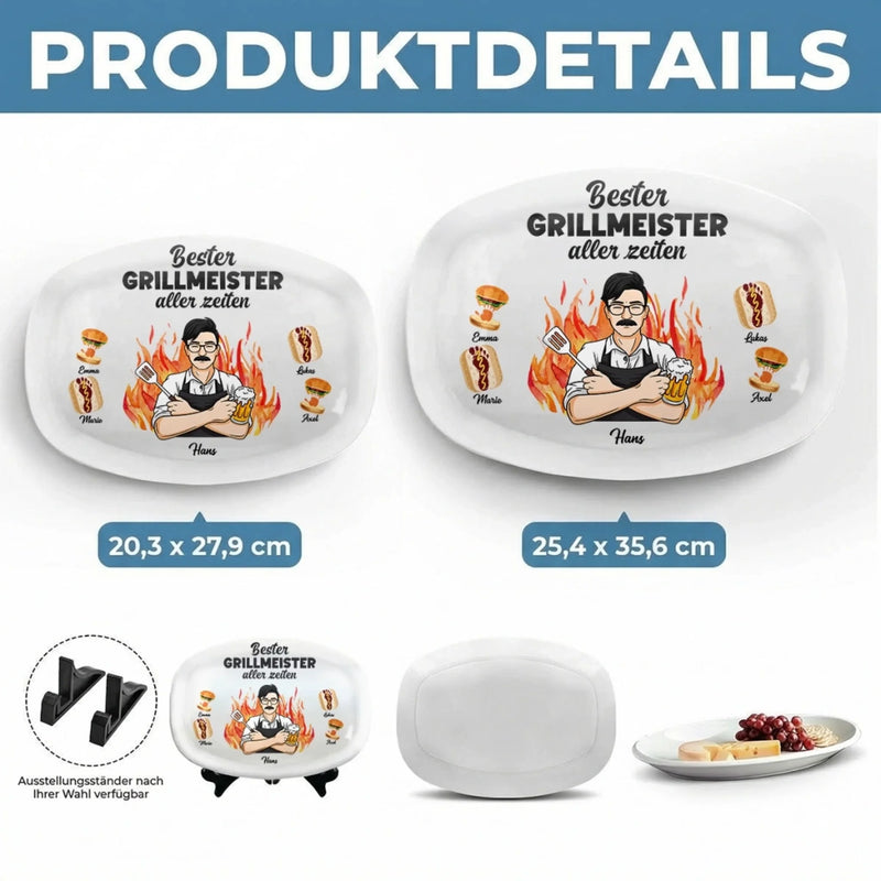 Personalisierte Grillplatte – Vatertagsgeschenk für Papa, Opa – Grillmeister am Werk