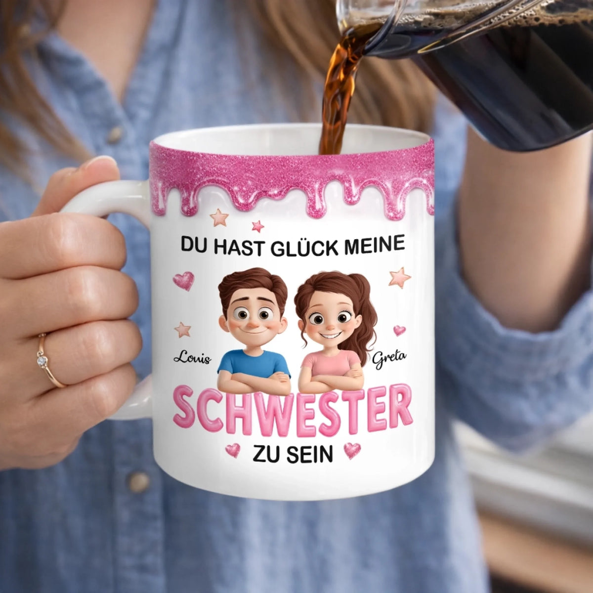 Personalisierte Tasse – Geschenk für Schwester – Du hast Glück meine Schwester
