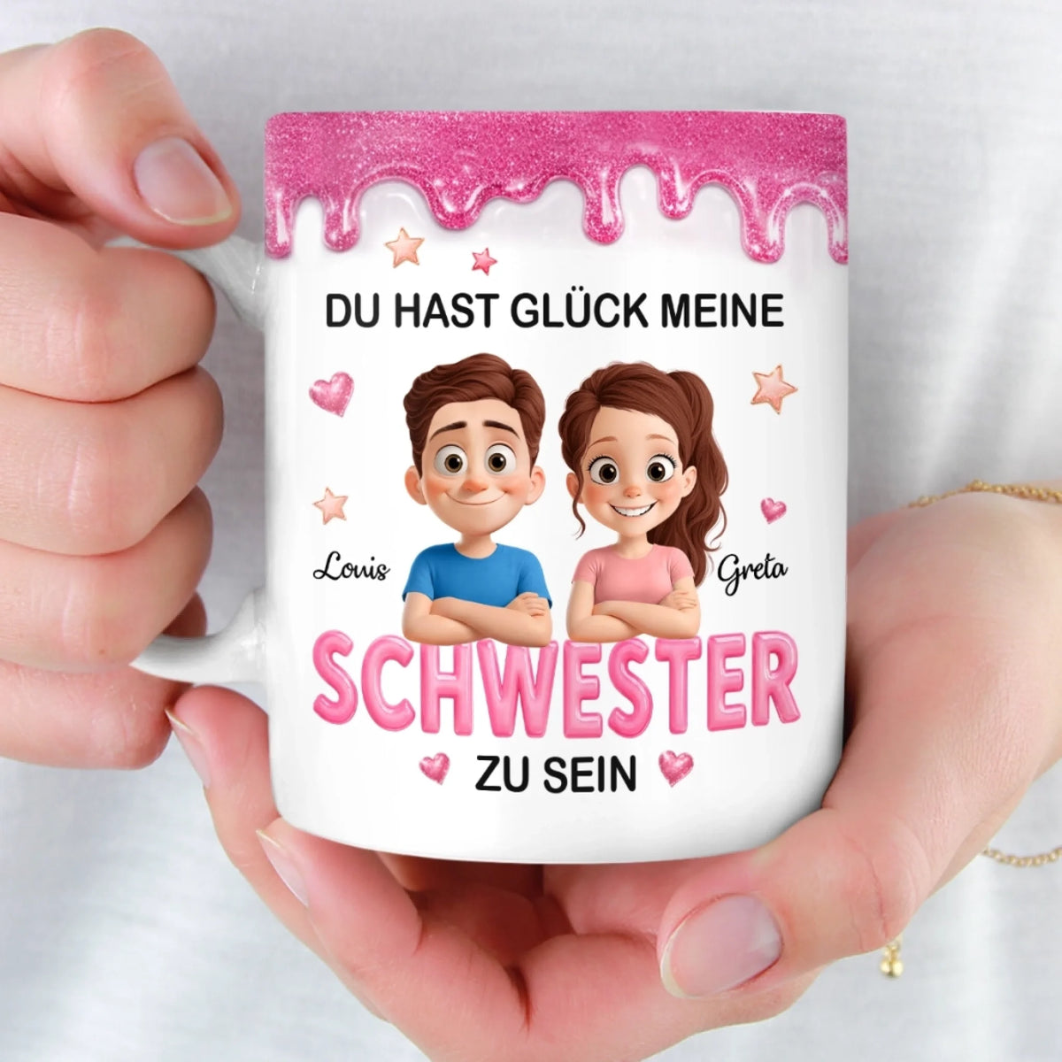 Personalisierte Tasse – Geschenk für Schwester – Du hast Glück meine Schwester