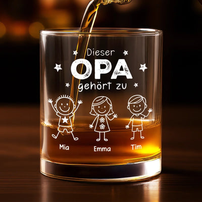 Personalisierter Whiskyglas – Geschenk für Papa, Opa – Dieser Opa gehört zu
