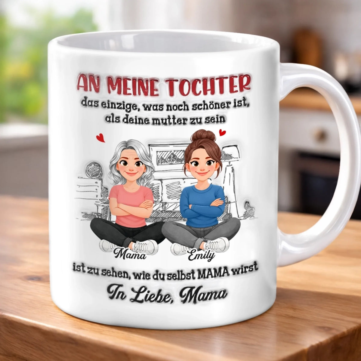 Personalisierte Tasse mit 3D-Effekt – Geschenk für Tochter – Liebe wächst mit dir
