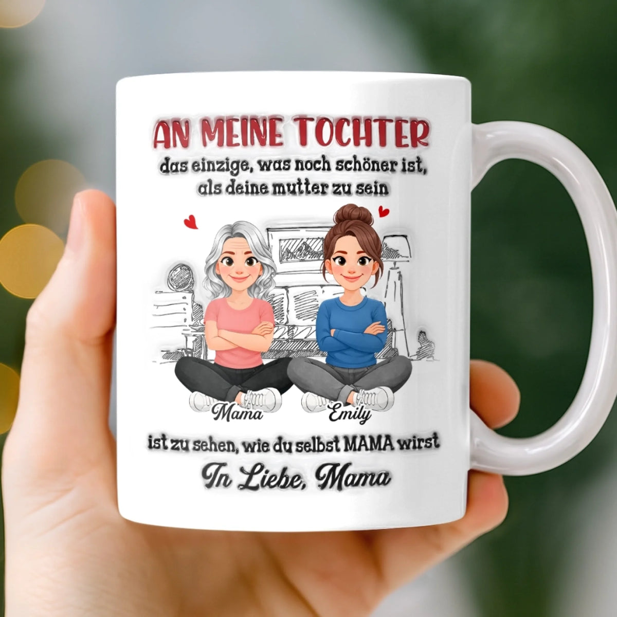 Personalisierte Tasse mit 3D-Effekt – Geschenk für Tochter – Liebe wächst mit dir