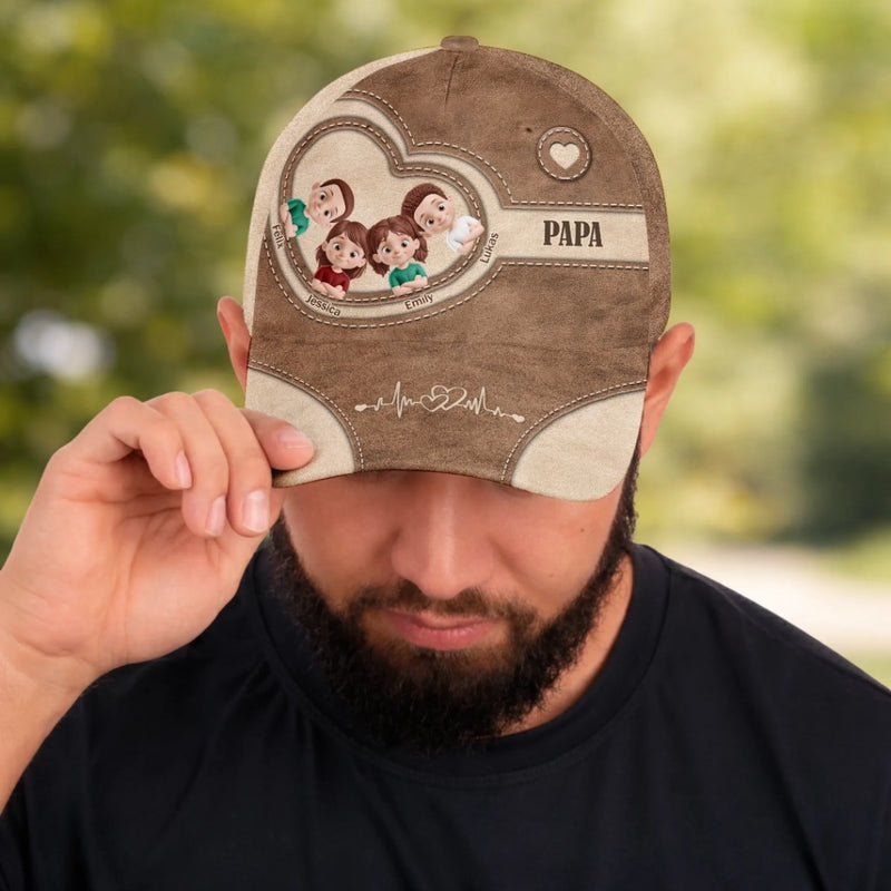 Personalisierte klassische Kappe mit Allover-print – Geschenk für Opa, Papa – Das Herz der Familie
