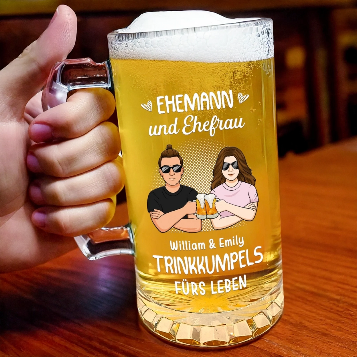 Personalisierter Bierkrug – Geschenk für Ehemann und Ehefrau – Trinkkumpels fürs Leben