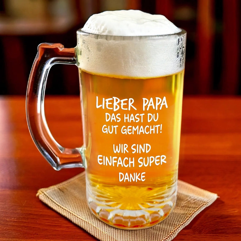 Personalisierter Bierkrug mit Foto – Geschenk für Papa, Opa – Das hast du gut gemacht