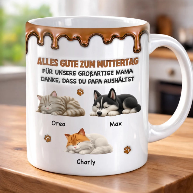 Personalisierte Tasse mit 3D-Effekt – Muttertagsgeschenk für Hundemama/Katzenmama – Für meine großartige Mama