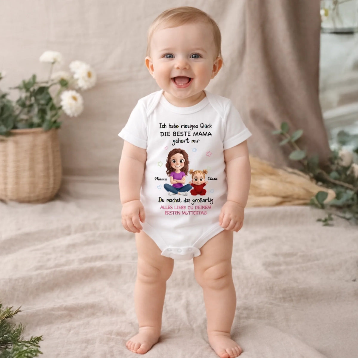 Personalisierte Babybody – Geschenk zum ersten Muttertag – Mein Glück heißt Mama