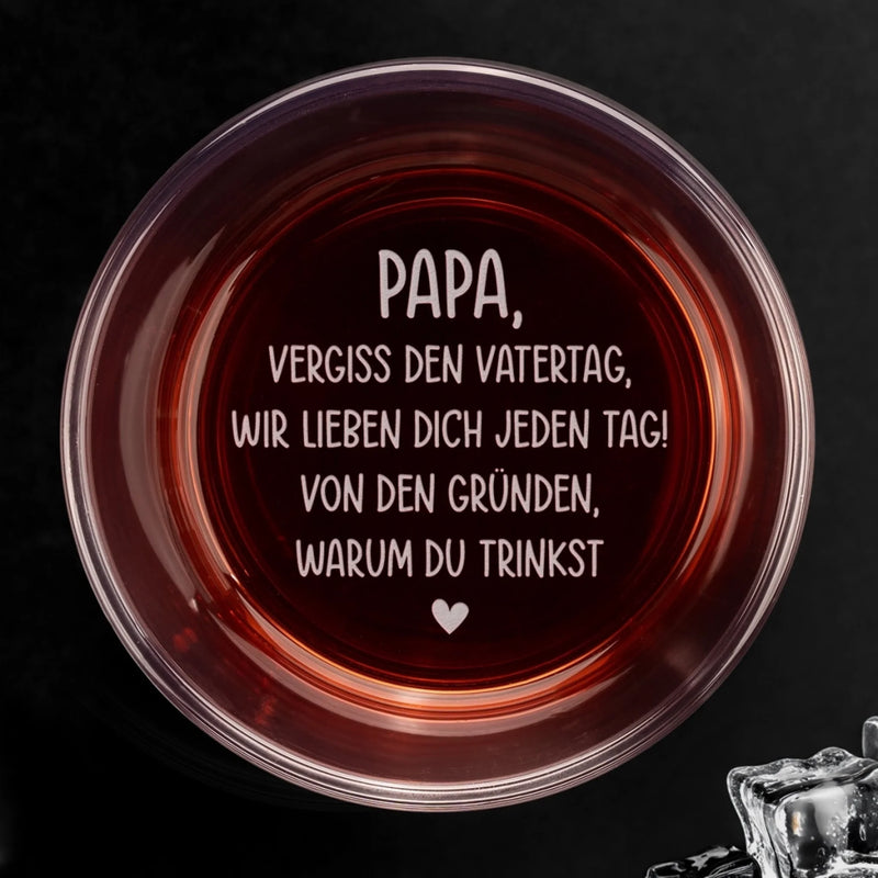 Personalisiertes Whiskyglas mit Boden- und Seiten-Gravur – Vatertagsgeschenk für Papa, Opa – Für immer mein Papa Nummer 1