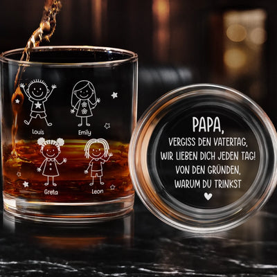 Personalisiertes Whiskyglas mit Boden- und Seiten-Gravur – Vatertagsgeschenk für Papa, Opa – Für immer mein Papa Nummer 1