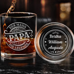 Personalisiertes Whiskyglas mit Boden- und Seiten-Gravur – Vatertagsgeschenk für Papa, Opa – Legenden Heissen Papa