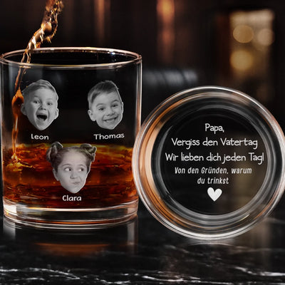 Personalisiertes Whiskyglas mit Boden- und Seiten-Gravur – Vatertagsgeschenk für Papa, Opa – Für uns ist jeder Tag dein Tag