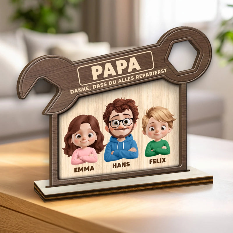 Personalisierte zweilagige Holzplakette - Vatertagsgeschenke für Papa, Opa - Erst Papa, dann Werkzeug