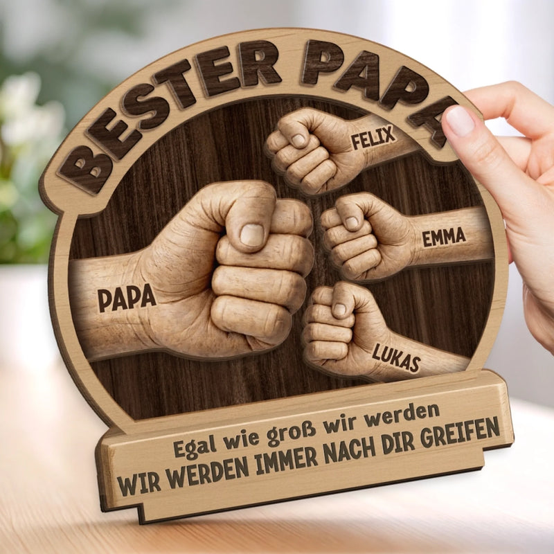 Personalisierte zweilagige Holzplakette - Vatertagsgeschenke für Papa, Opa - Papa bleibt der Beste