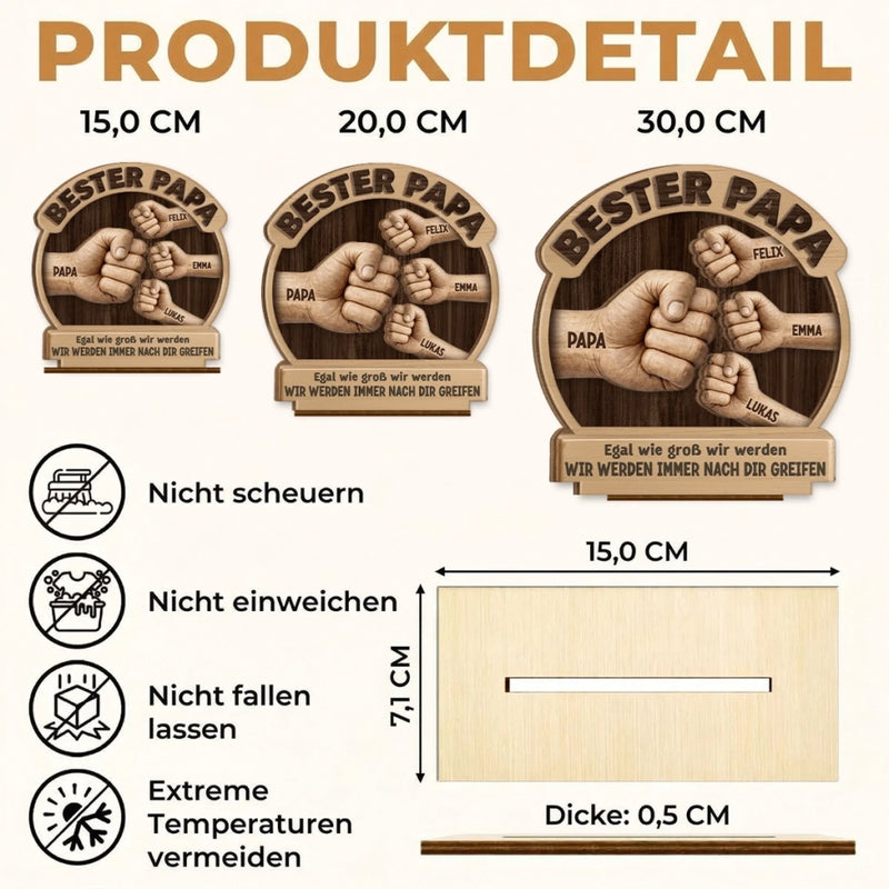 Personalisierte zweilagige Holzplakette - Vatertagsgeschenke für Papa, Opa - Papa bleibt der Beste