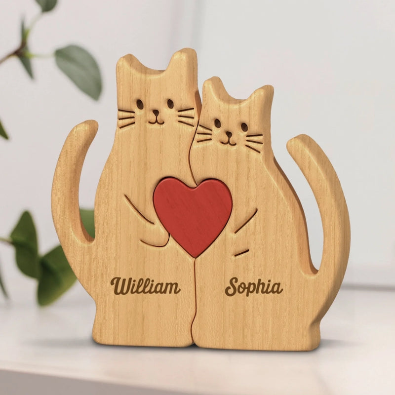 Personalisiertes Holzpuzzle – Geschenk für Paare – Du bist das Schnurren zu meinem Miau