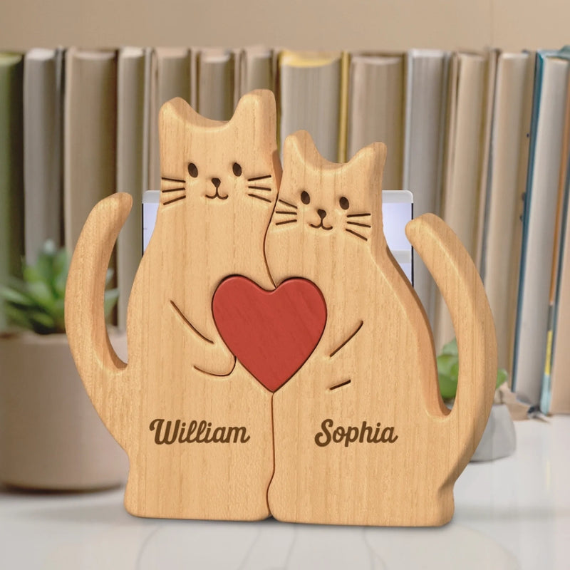 Personalisiertes Holzpuzzle – Geschenk für Paare – Du bist das Schnurren zu meinem Miau