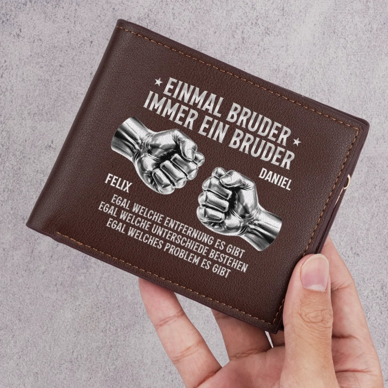 Individuell beidseitig bedruckte Ledergeldbörse – Personalisiertes Geschenk für Bruder – Bruder bleibt Bruder
