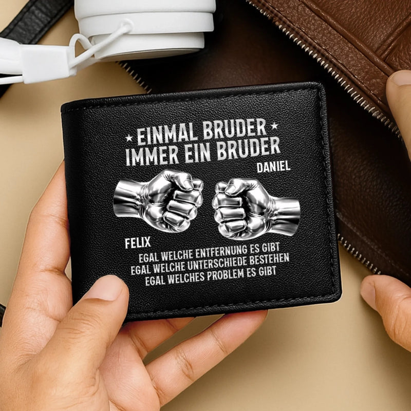Individuell beidseitig bedruckte Ledergeldbörse – Personalisiertes Geschenk für Bruder – Bruder bleibt Bruder