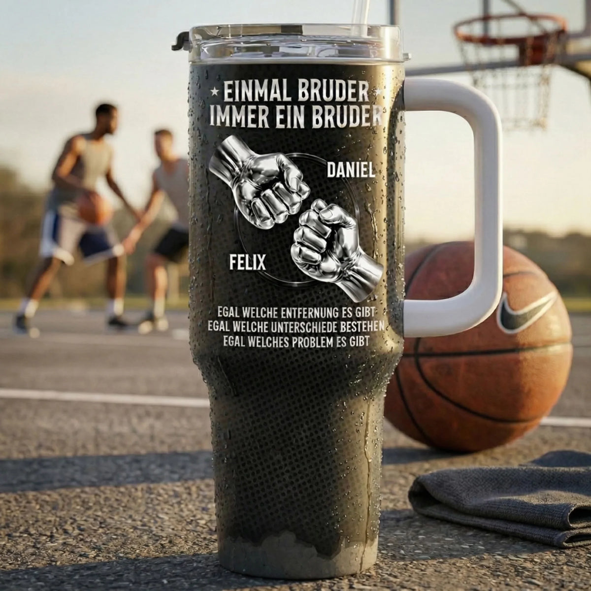 Personalisierter 40 oz Edelstahl-Tumbler mit Griff – Geschenk für Bruder - Einmal Bruder, immer Familie