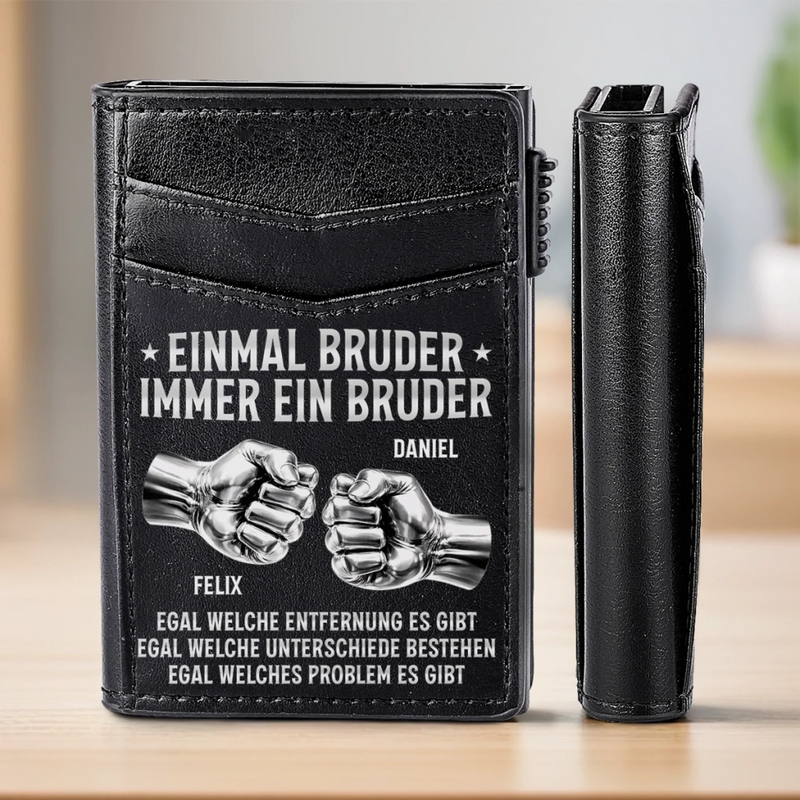 Personalisiertes Leder Kartenetui mit RFID-Schutz – Geschenk für Bruder – Einmal Bruder immer ein Bruder