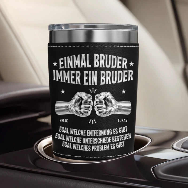 Personalisierter Thermobecher mit Lederhülle – Geschenk für Bruder – Ein Bruder für immer