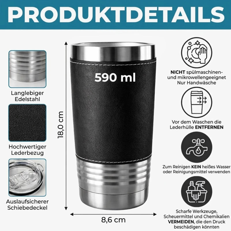 Personalisierter Thermobecher mit Lederhülle – Geschenk für Bruder – Ein Bruder für immer
