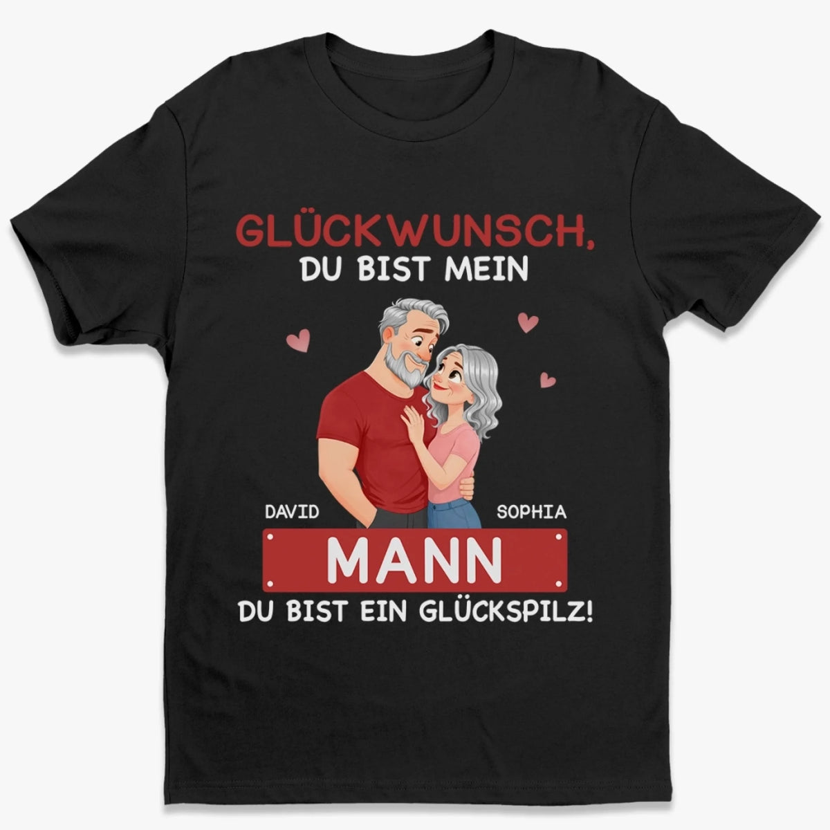 Personalisiertes Unisex-T-Shirt – Geschenk für Paar – Du bist mein Glück