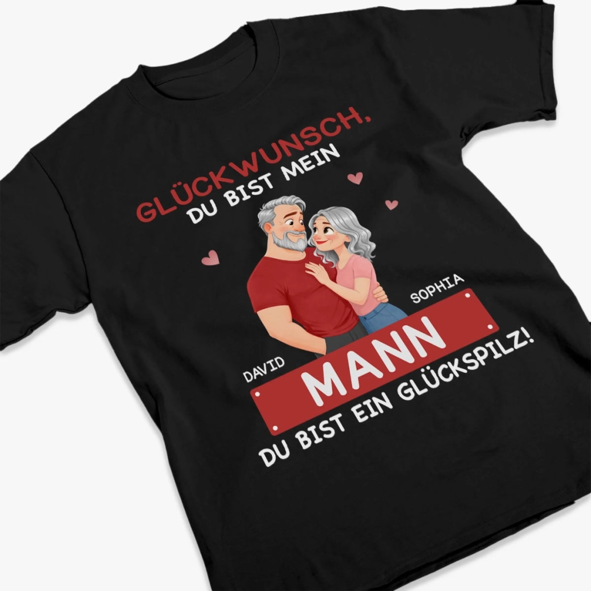 Personalisiertes Unisex-T-Shirt – Geschenk für Paar – Du bist mein Glück