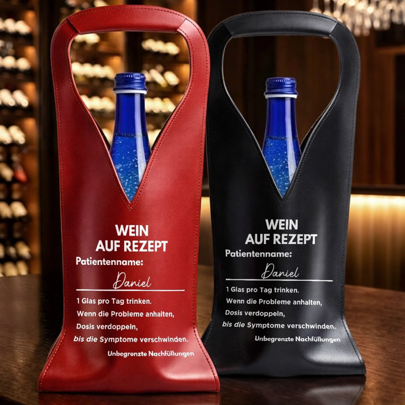 Personalisierte Weintasche aus Leder – Geschenk für Mann, Frau – Wein Ist Die Medizin