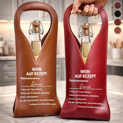 Personalisierte Weintasche aus Leder – Geschenk für Mann, Frau – Wein Ist Die Medizin