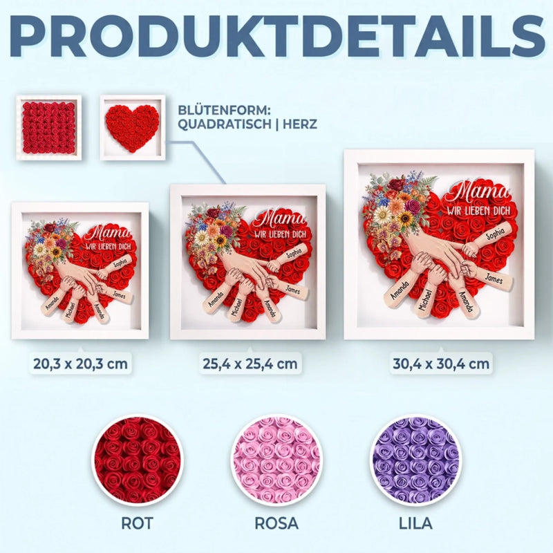 Personalisierter Blumen-Shadowbox - Geschenke Für Mama, Oma - Wir Lieben Dich
