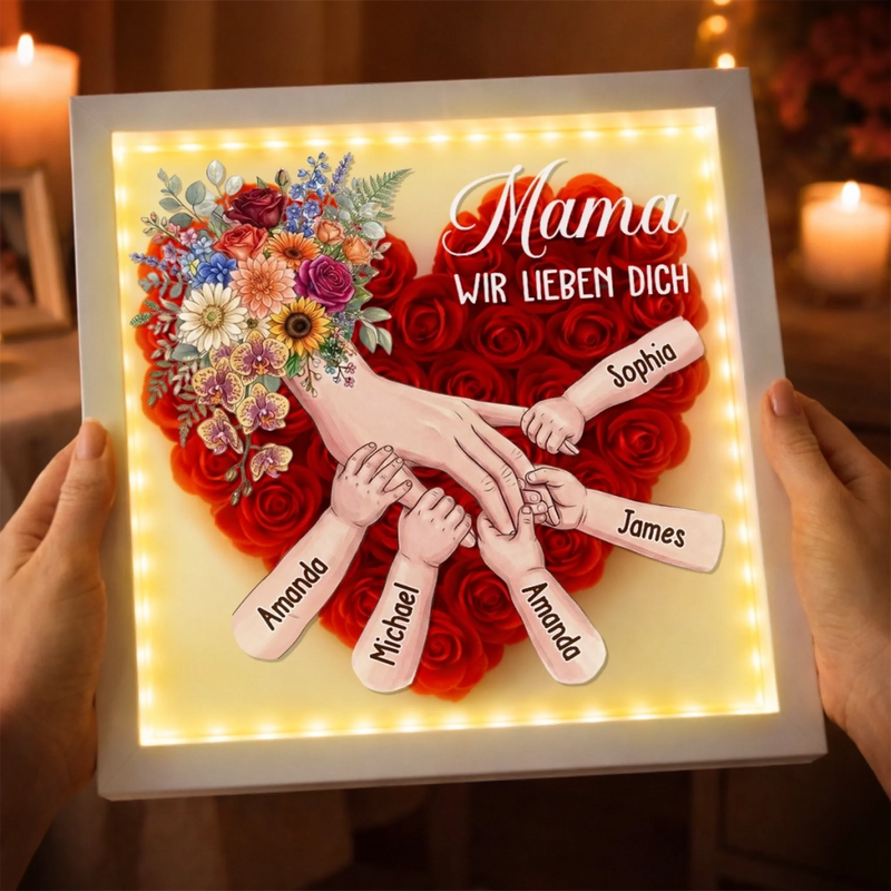 Personalisierter Blumen-Shadowbox - Geschenke Für Mama, Oma - Wir Lieben Dich