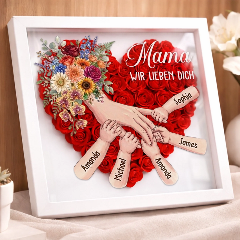 Personalisierter Blumen-Shadowbox - Geschenke Für Mama, Oma - Wir Lieben Dich