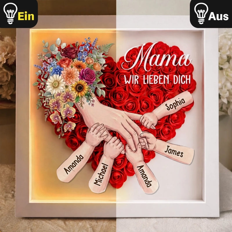 Personalisierter Blumen-Shadowbox - Geschenke Für Mama, Oma - Wir Lieben Dich