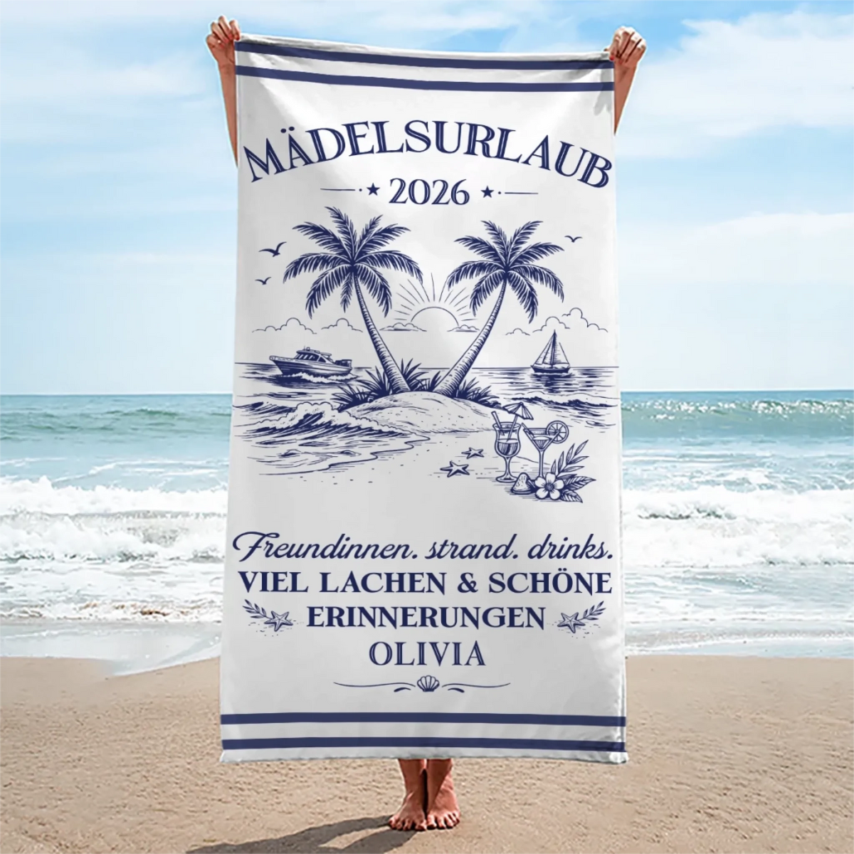 Personalisiertes Strandtuch – Geschenk für Freundinnen & Schwestern – Sommer Vibes den ganzen Tag