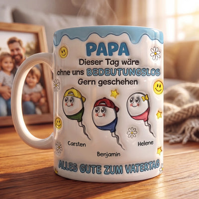Personalisierte Tasse mit 3D-Effekt – Vatertagsgeschenke, Lustige Geschenke für Papa – Papa – Ohne Mich Nichts Los