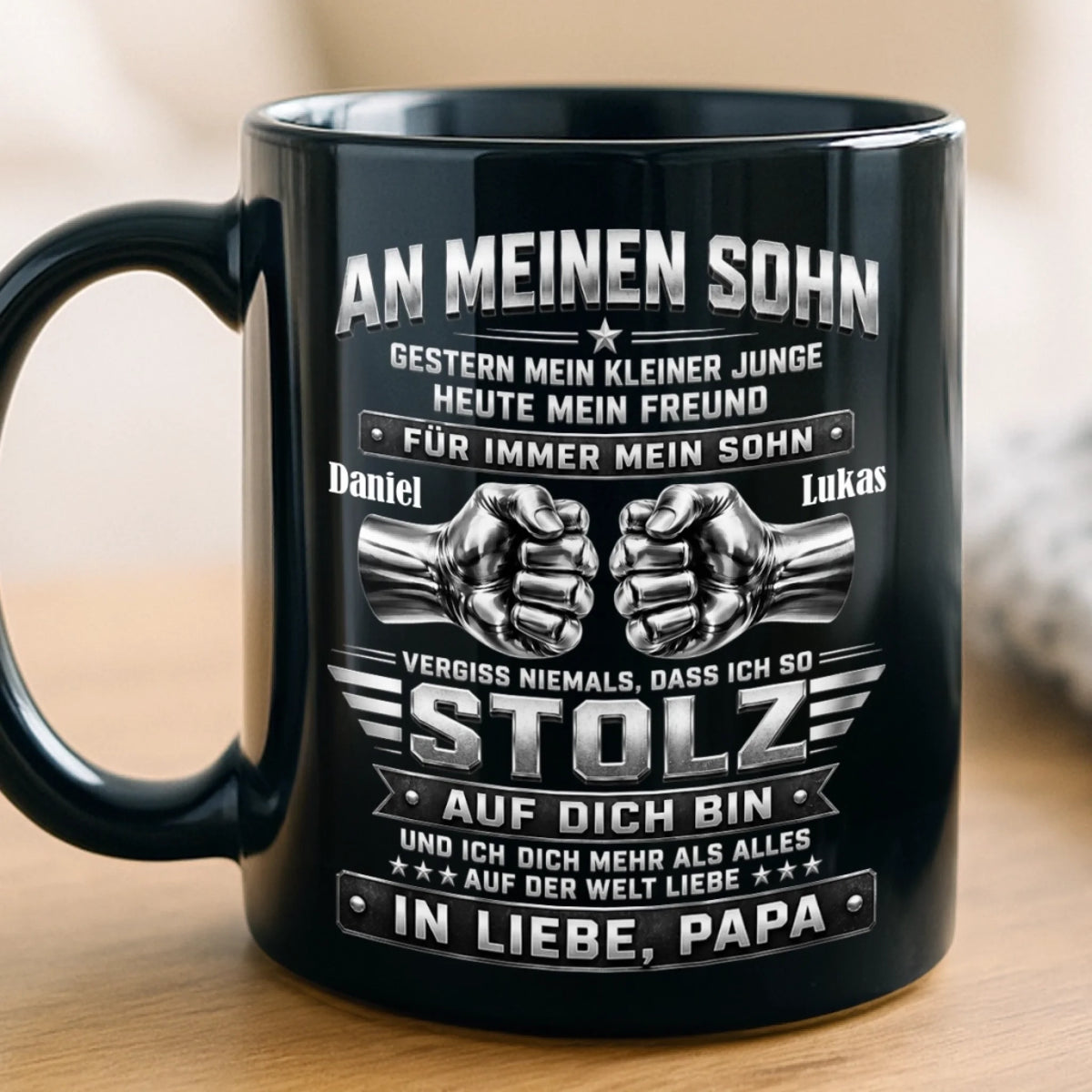 Personalisierte Schwarzer Tasse – Geschenk Für Sohn – Ich Bin So Stolz Auf Dich
