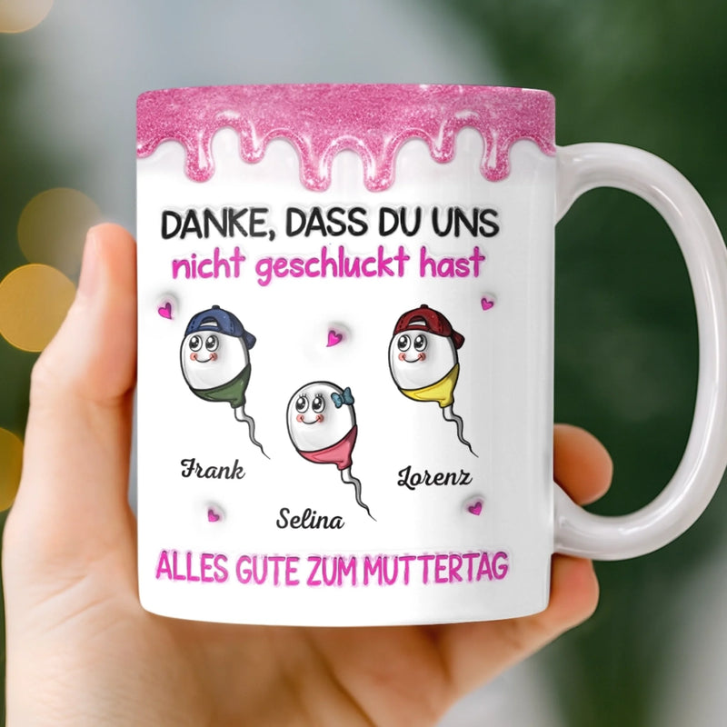 Personalisierte Tasse mit 3D-Effekt – Muttertagsgeschenk, Lustiges Geschenk für Mama – Danke fürs Leben