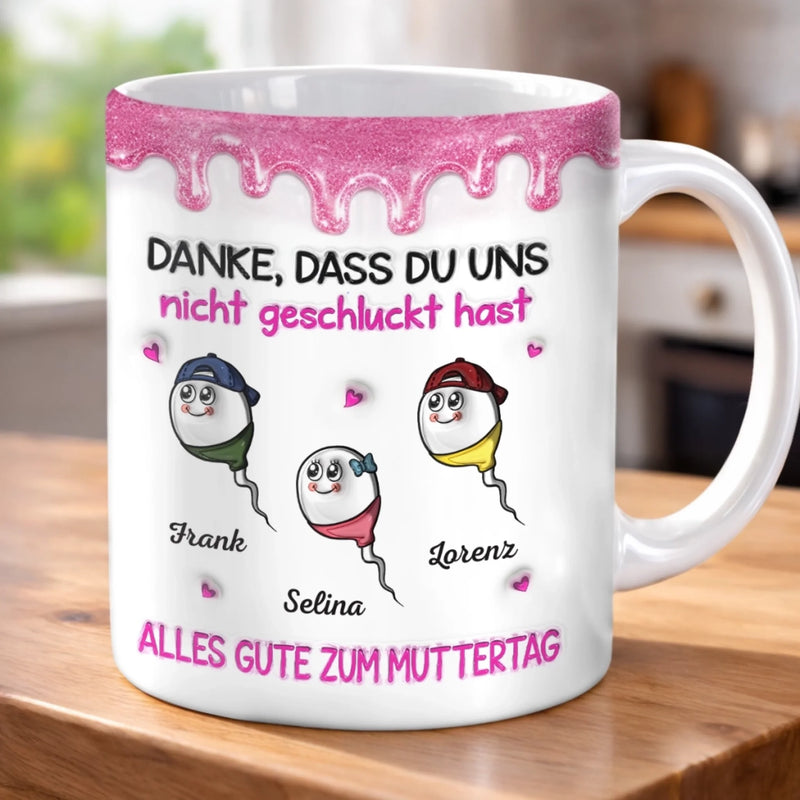 Personalisierte Tasse mit 3D-Effekt – Muttertagsgeschenk, Lustiges Geschenk für Mama – Danke fürs Leben
