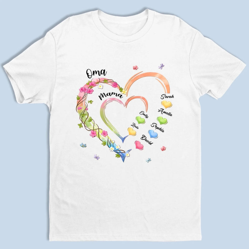Personalisiertes Unisex-T-Shirt – Geschenk für Mama, Oma – Mamas Garten voller Liebe