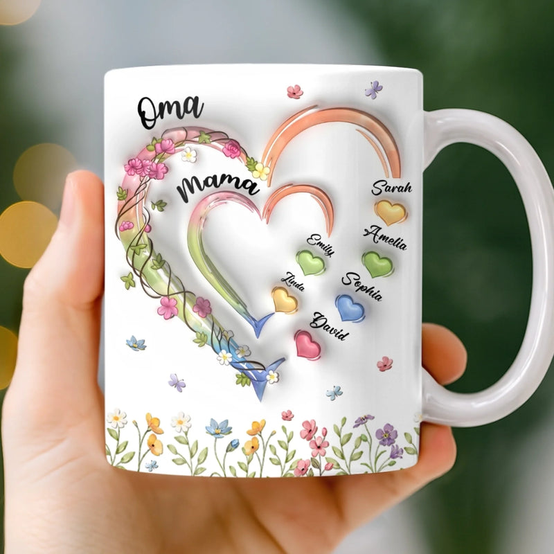Personalisierte Tasse mit 3D-Effekt – Muttertagsgeschenk für Mama – Omas Garten voller Liebe