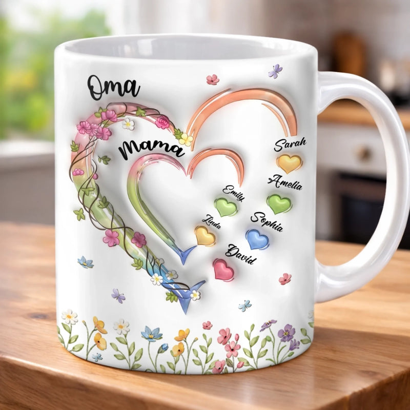 Personalisierte Tasse mit 3D-Effekt – Muttertagsgeschenk für Mama – Omas Garten voller Liebe