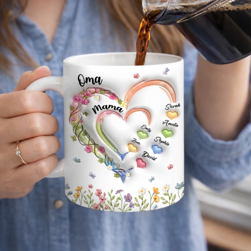 Personalisierte Tasse mit 3D-Effekt – Muttertagsgeschenk für Mama – Omas Garten voller Liebe