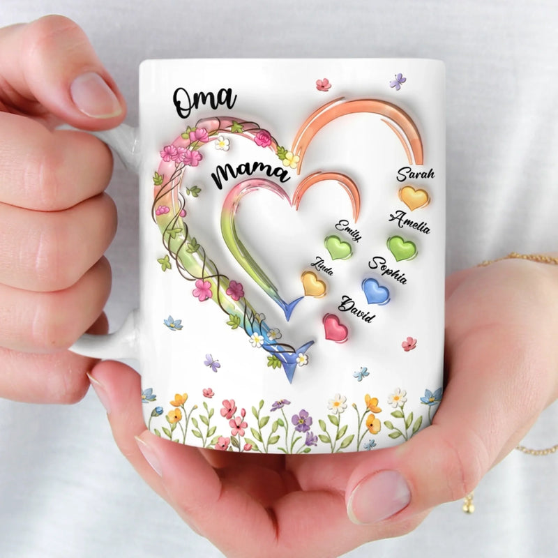 Personalisierte Tasse mit 3D-Effekt – Muttertagsgeschenk für Mama – Omas Garten voller Liebe
