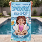 Personalisiertes Strandtuch – Geschenk für Freundinnen & Schwestern – Das Leben Ist Schöner Im Pool
